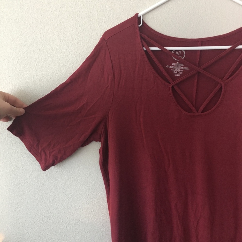 Maurices Burgundy Crisscross Shirt
